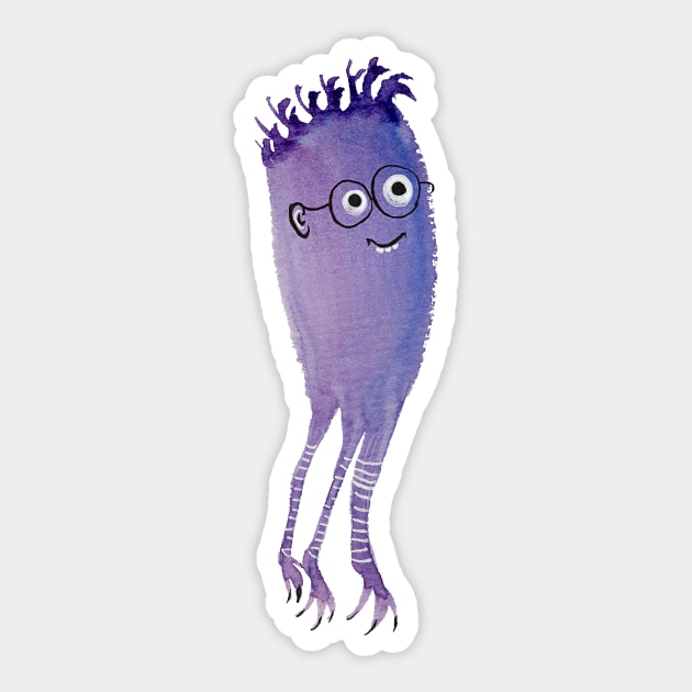 Funny Geek Monster Watercolor Drawing Sticker by Boriana Giormova